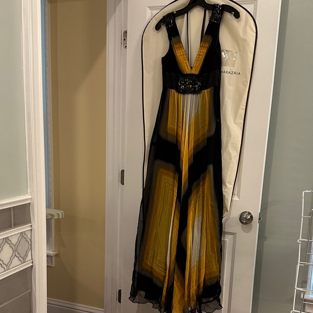 BCBGMaxAzria Black and Gold Maxi Dress